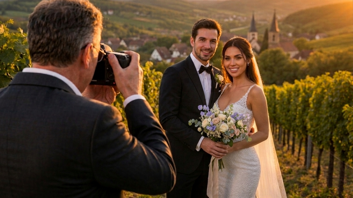 Hochzeitsfotograf Pfalz mit Brautpaar im Weinberg
